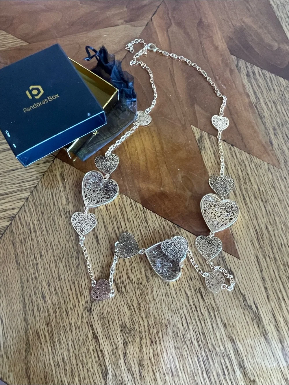 Pandora Gold Filigree Heart Station Necklace - Picture 1 of 4